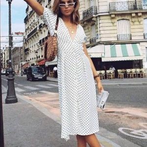 White dot midi wrap dress